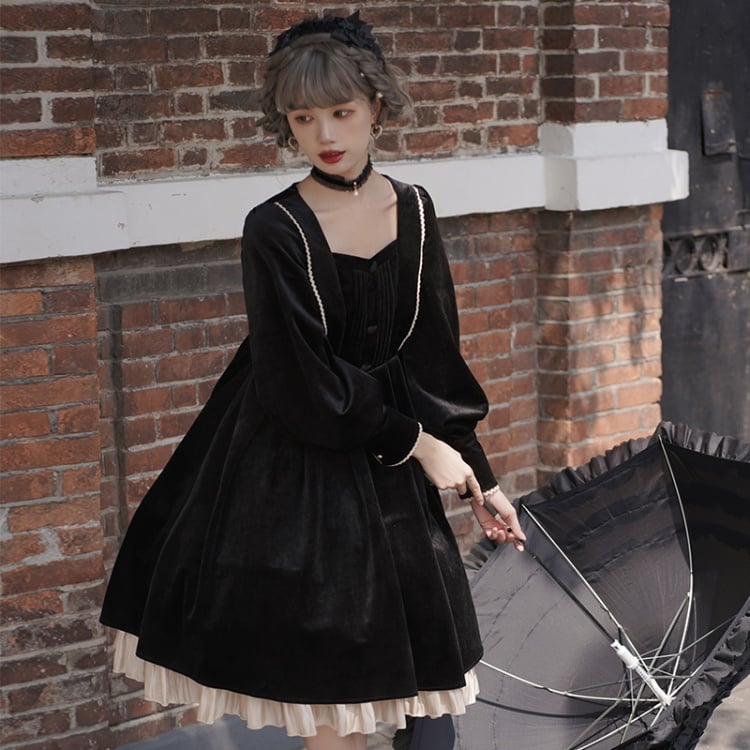 Miss Lily Removable Collar Long Sleeves Black One Piece