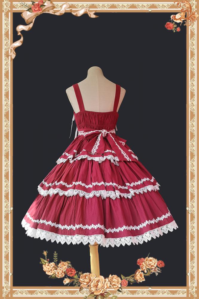 Back View of Red Cake Tree Tiered Flounce Skirt with Lace Trim