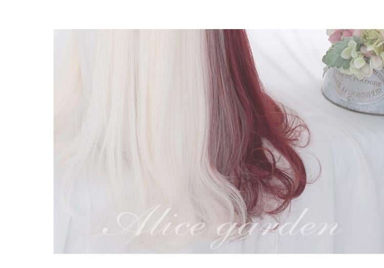 Absurd Paradise Half Red and Half White Long Synthetic Wig With Bangs