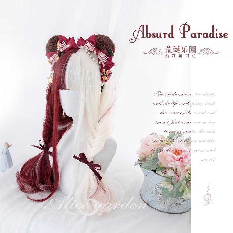 Absurd Paradise Half Red and Half White Long Synthetic Wig With Bangs