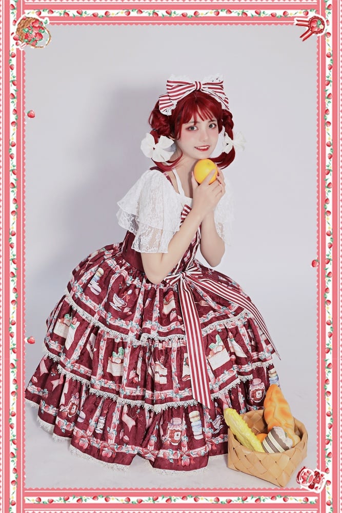 Strawberry Afternoon Tea Tiered Flounce Skirt Jumper Skirt II