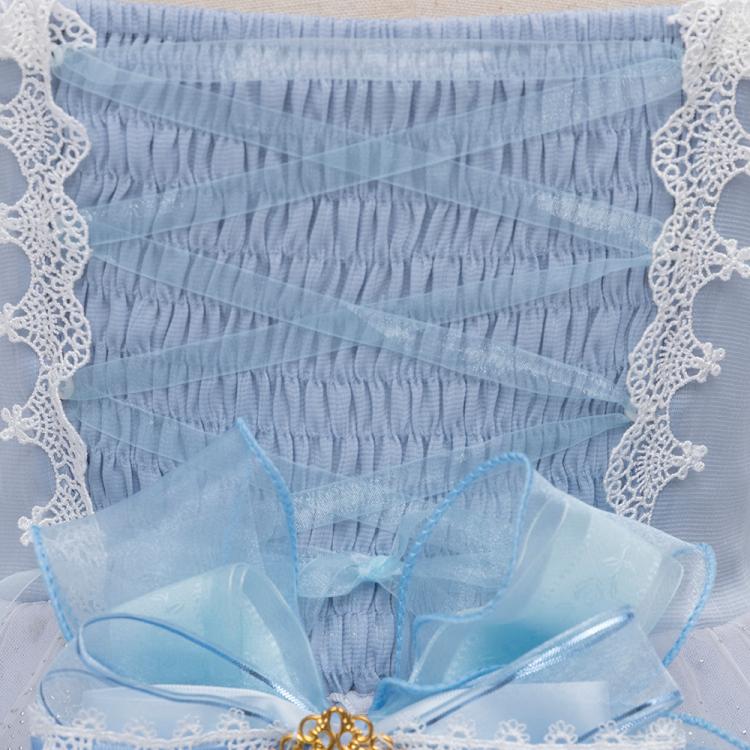 Travel with Whale Light Blue Pearl Studs Tulle Scalloped Ruffle Hemline Jumper Skirt