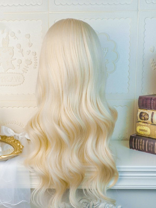Waist Length Wavy Milk Yellow Synthetic Wig