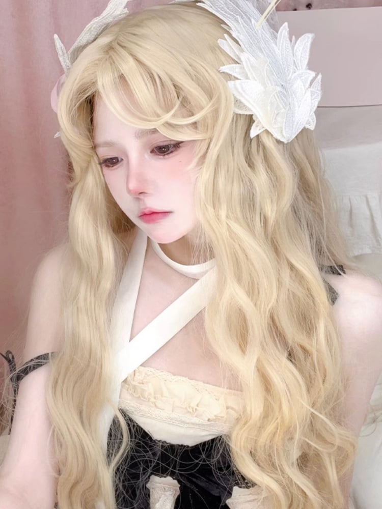 Gold Curtain Bangs Wavy 70CM Synthetic Wig