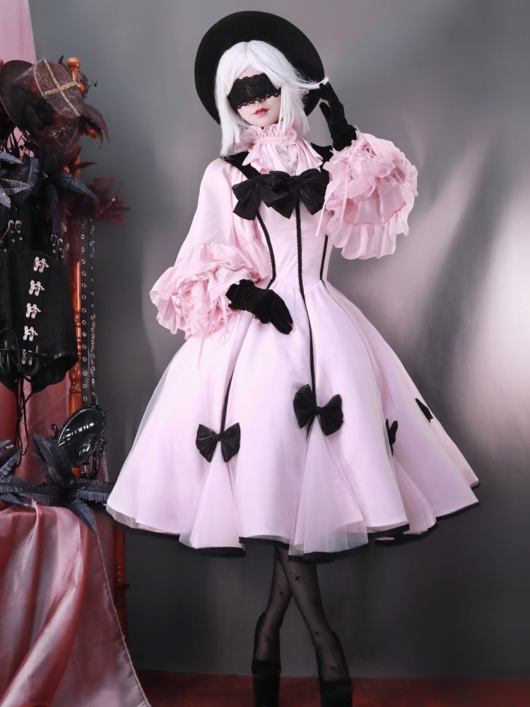 Elegant Black Bowknots Pink Corset Dress Tea Party Dress