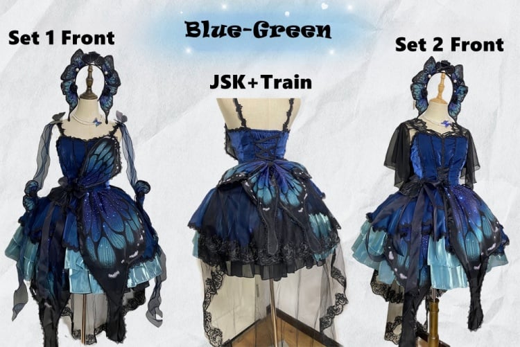 Butterfly Jumper Skirt Full Set Gothic Princess Dress with Butterfly Train