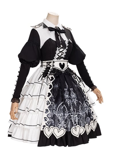 Black Gothic One Piece Alice in Wonderland Vibes Dress Full Set