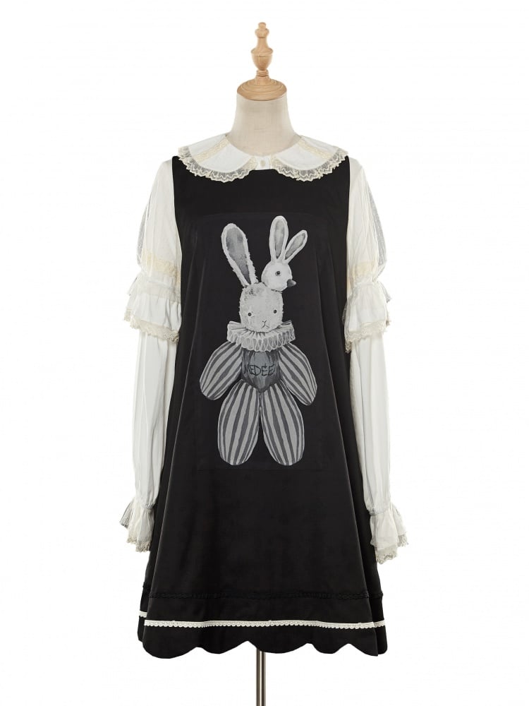 Black Bunny and Cake Print Reversible Daily Jumper Skirt - Sukuroi