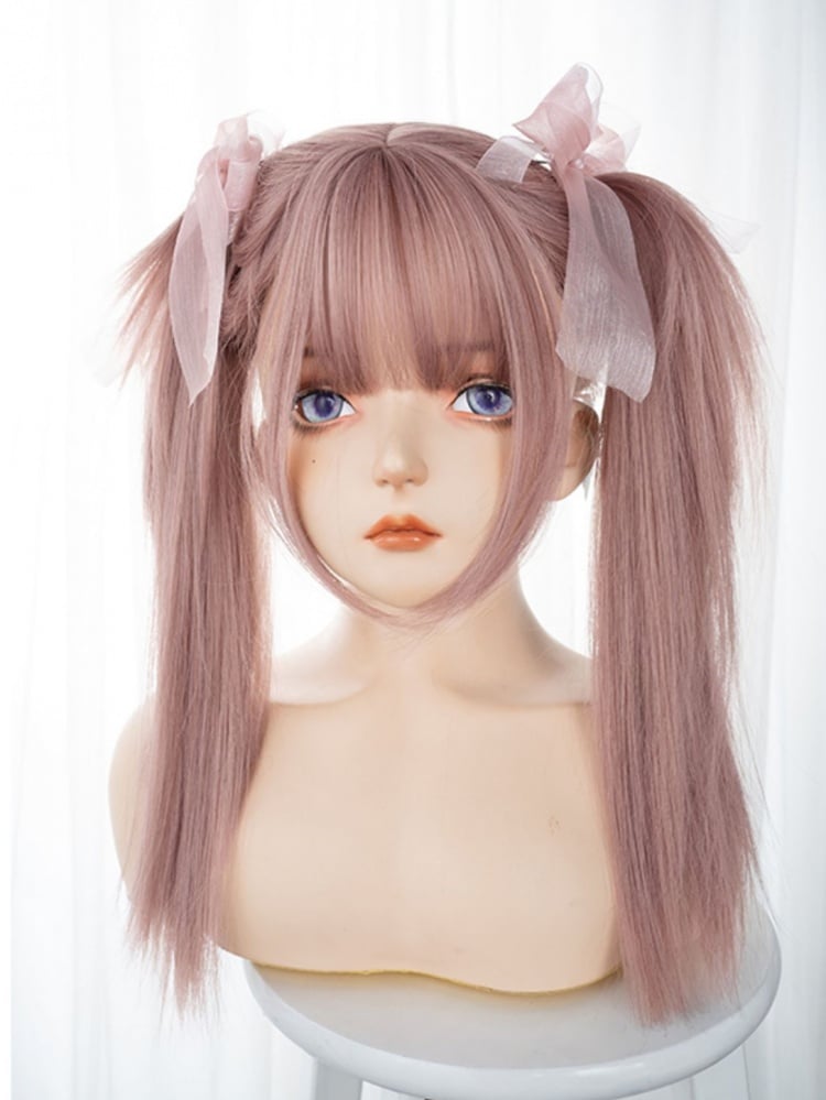 Dusty Pink Straight Synthetic Wig with Full Bangs