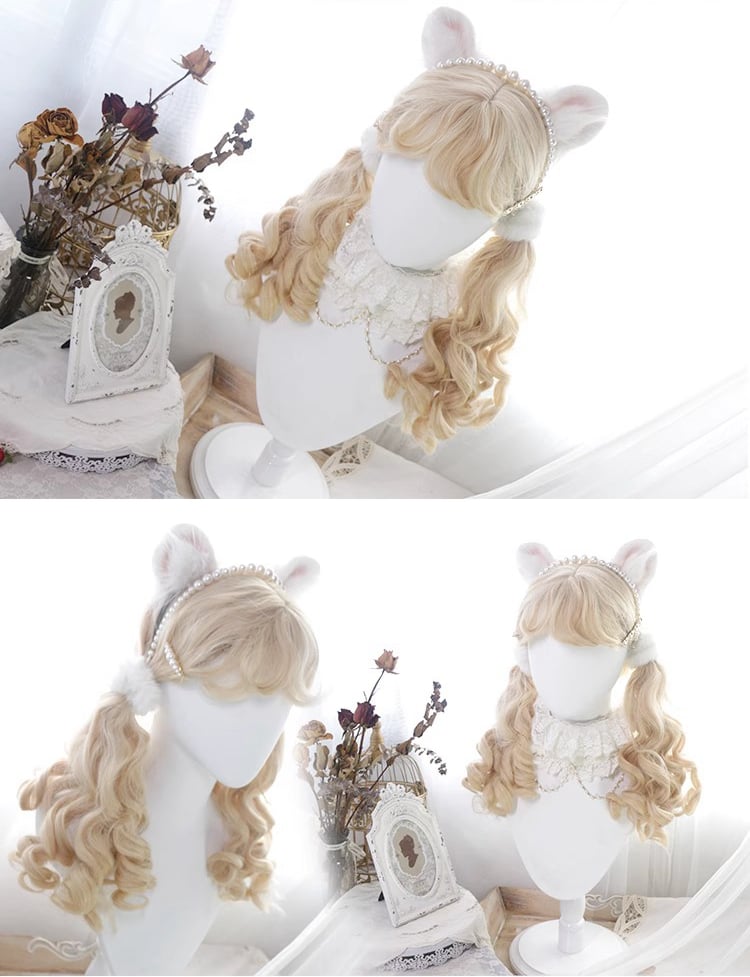 Blonde Wavy Synthetic Wig with Curly Bangs