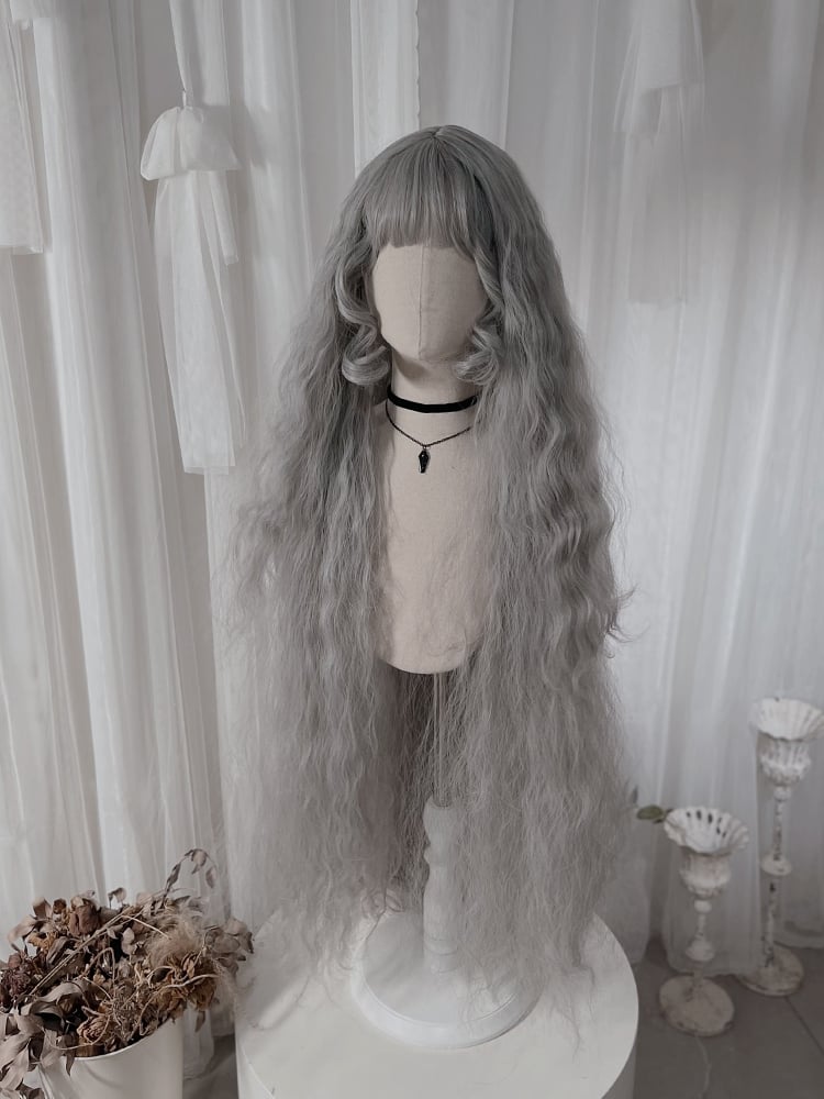 Gray 120CM Long Wavy Synthetic Wig with Air Bangs