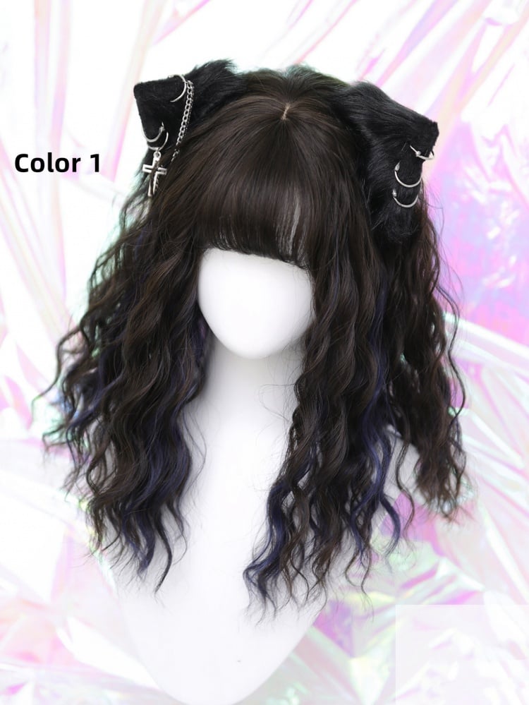 5 Colors Medium Length Curly Synthetic Wig Highlight Hair Color