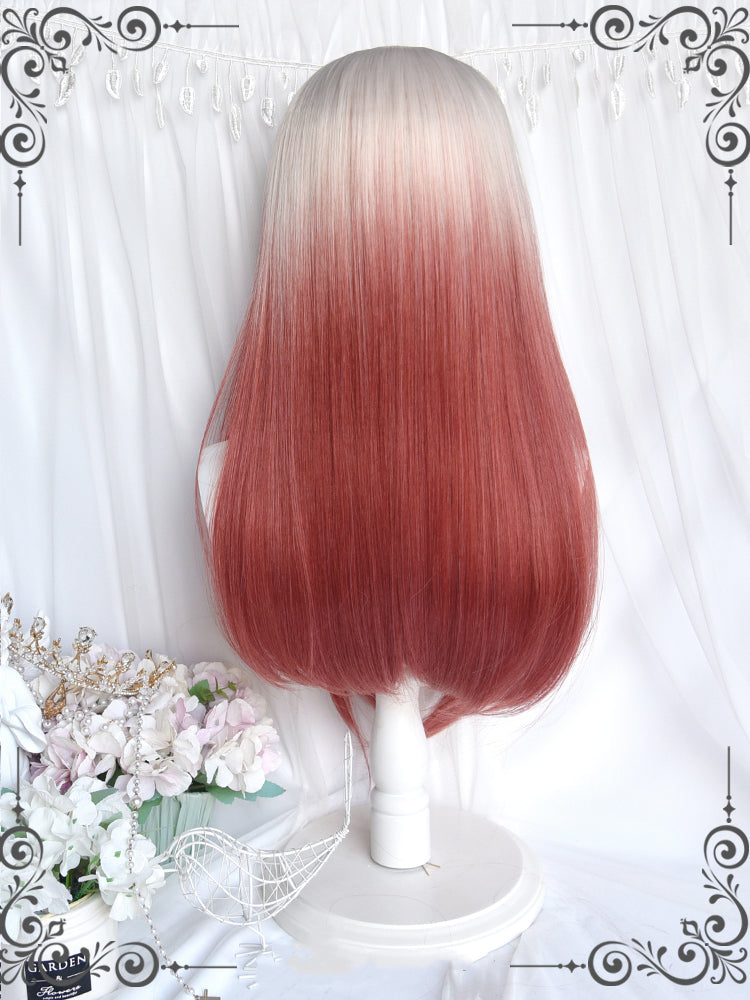 Off-white to Rust Red Ombre Long Straight Synthetic Wig