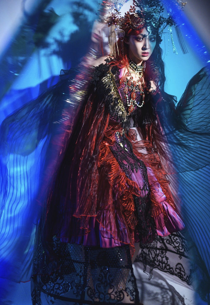 Red Gorgeous One Piece Detachable Sleeves Gothic Dress Full Set