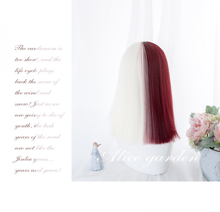 Absurd Paradise Half Red and Half White Long Synthetic Wig With Bangs