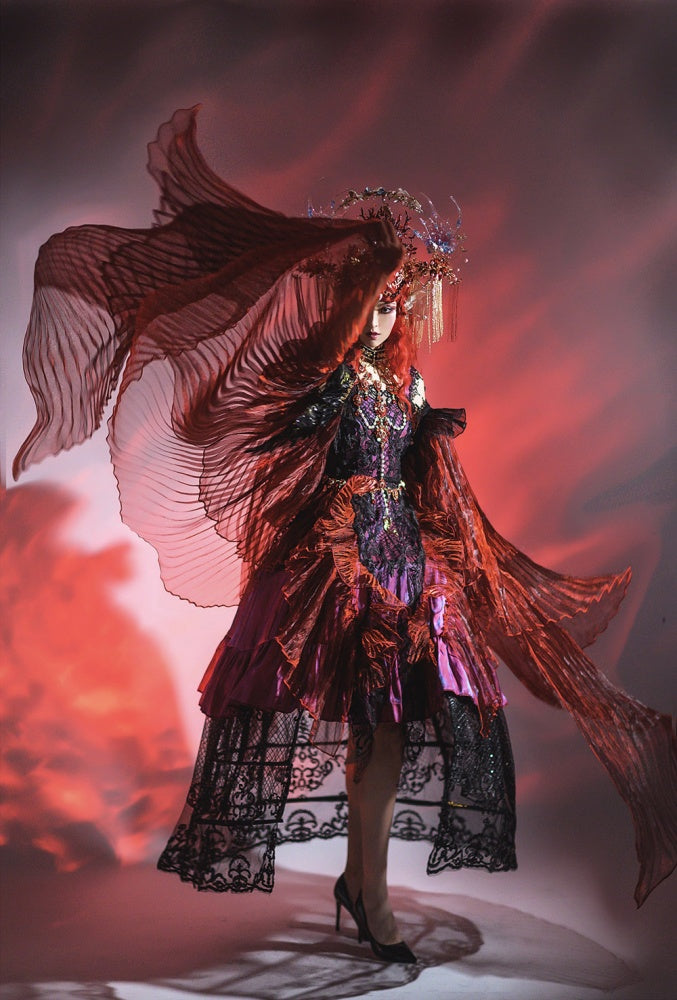 Red Gorgeous One Piece Detachable Sleeves Gothic Dress Full Set