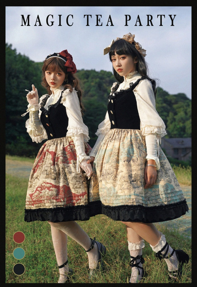 Winter Hunting Period Sweetheart Neckline Ruffled Hemline Jumper Skirt