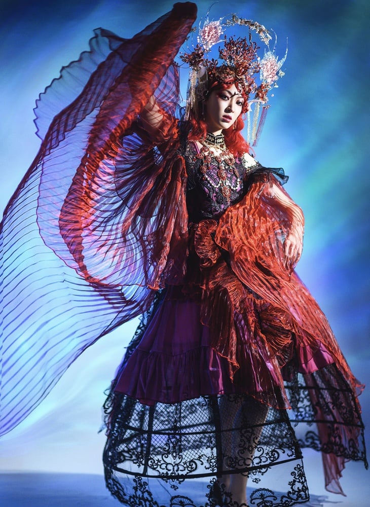 Red Gorgeous One Piece Detachable Sleeves Gothic Dress Full Set