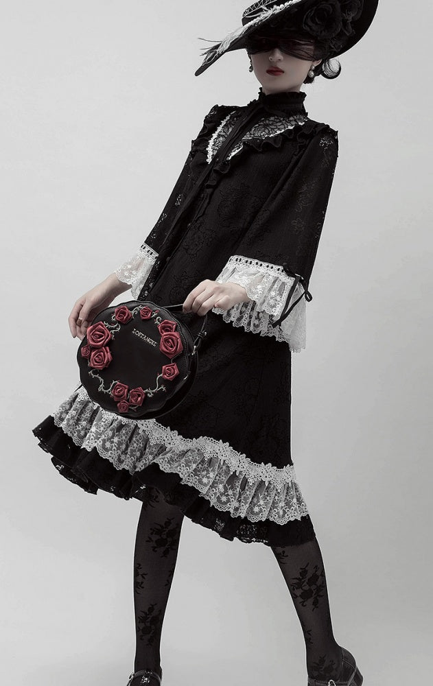 Freya Black and White Lace Ruffle Neckline Design Elegant One Piece