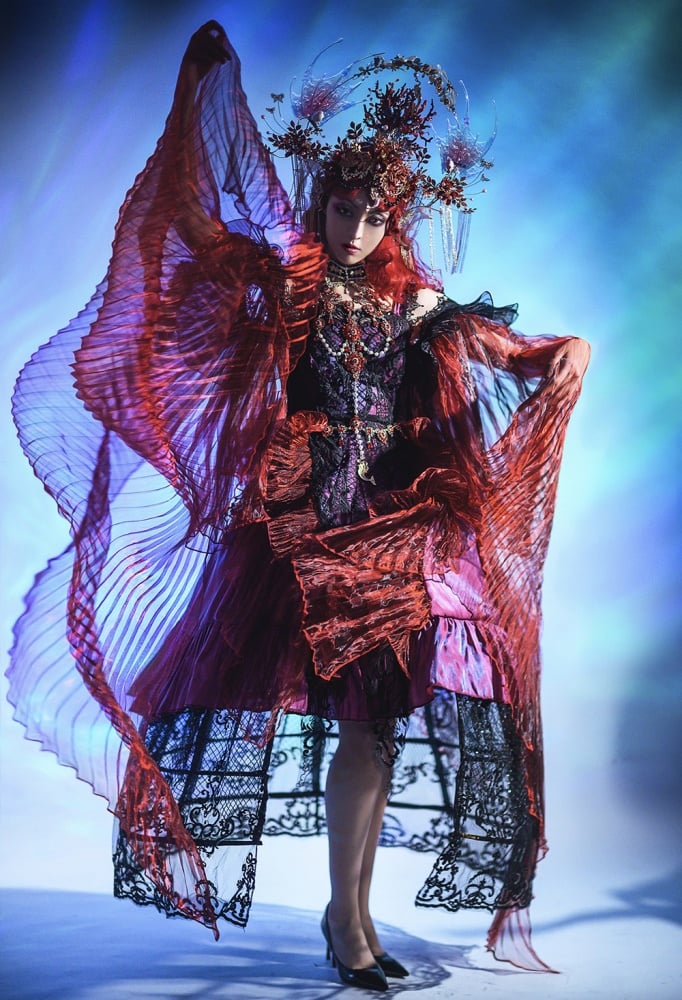 Red Gorgeous One Piece Detachable Sleeves Gothic Dress Full Set