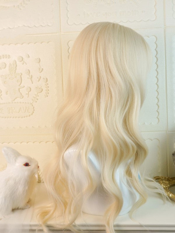 Waist Length Wavy Milk Yellow Synthetic Wig