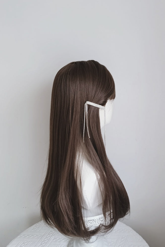 Brown Long Straight Wig with Bangs