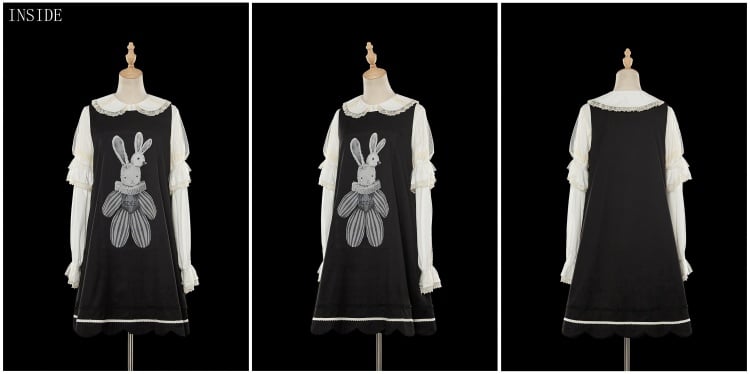 Black Bunny and Cake Print Reversible Daily Jumper Skirt - Sukuroi