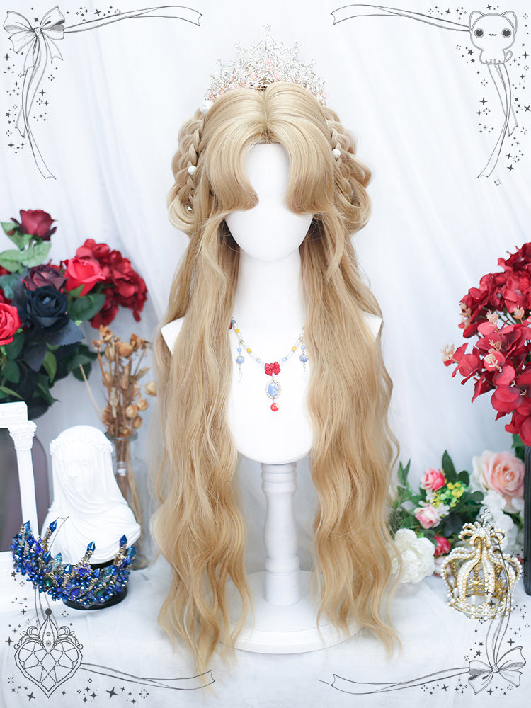 Natural Parting Milk Tea Gold Wavy Long Synthetic Wig