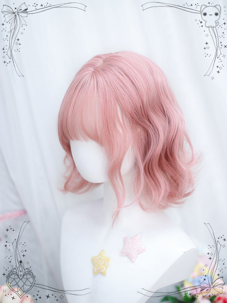 Peach Pink Short Wavy Synthetic Wig