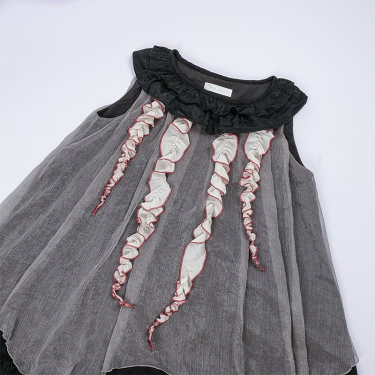 Black and Gray Gothic Dress Strappy Neckline Jumper Skirt