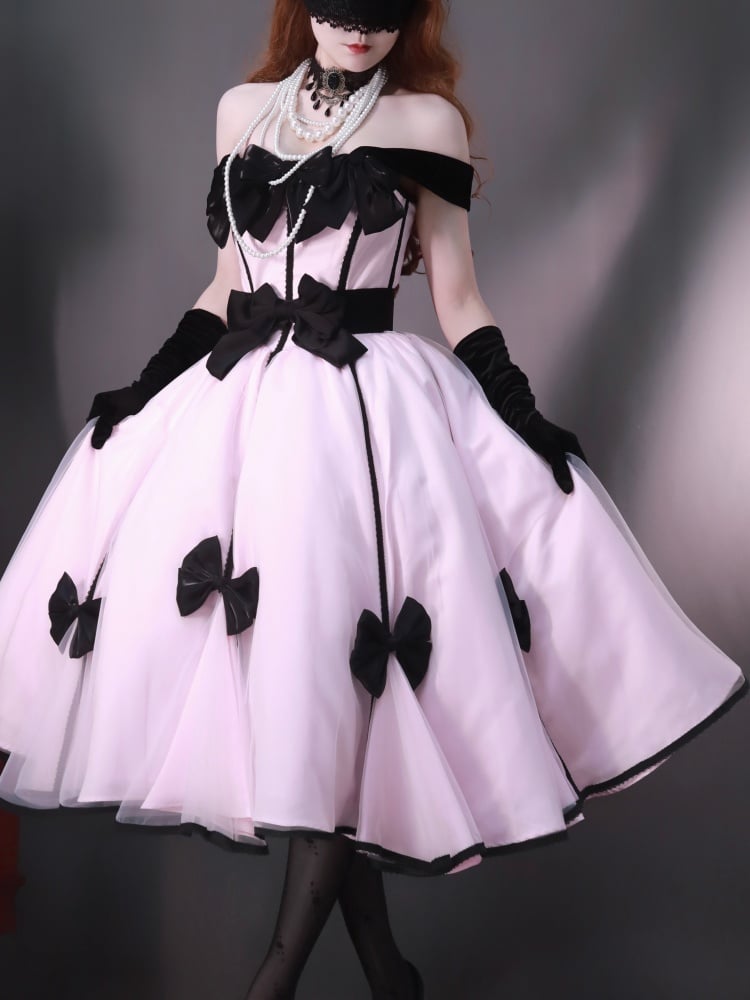 Elegant Black Bowknots Pink Corset Dress Tea Party Dress