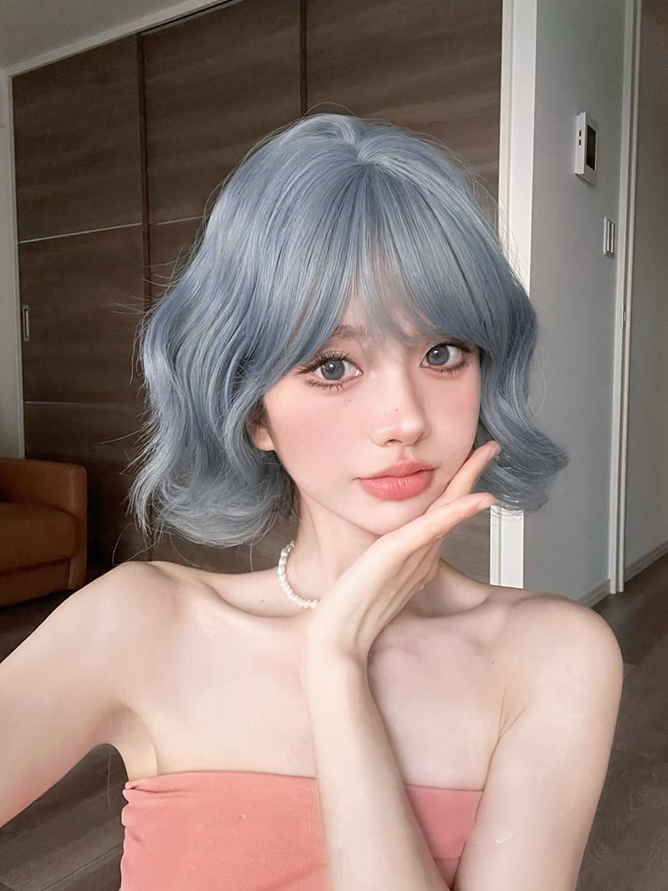 Dusty Blue Short Wavy Synthetic Wig