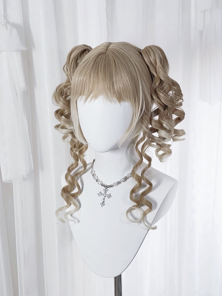 Brown and Blonde Curly Synthetic Wig with Detachable Ponytails