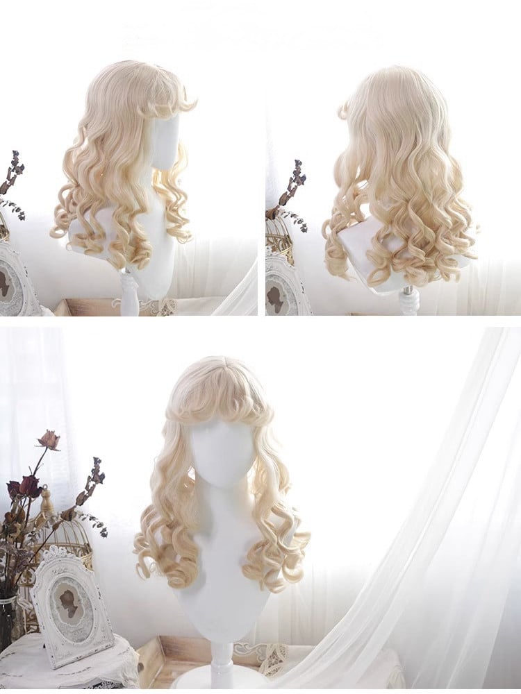 Blonde Wavy Synthetic Wig with Curly Bangs