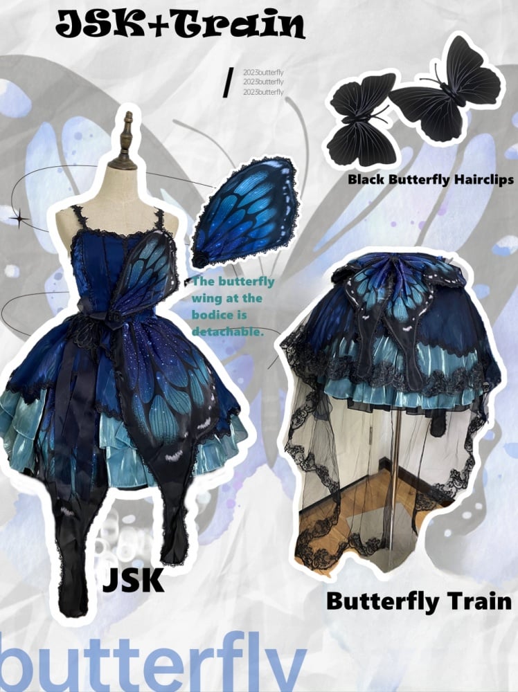 Green Butterfly Jumper Skirt Gothic Princess Dress with Butterfly Train