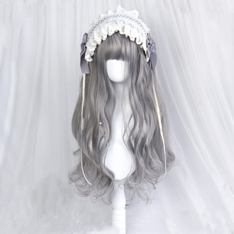 Light Gray Long Curly Synthetic Wig with Bangs