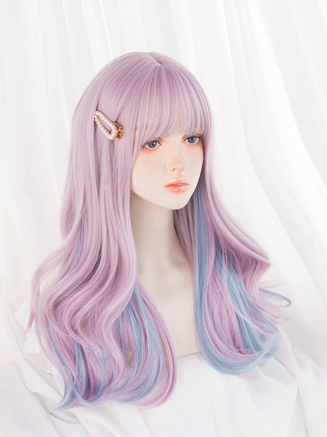 Highlight Blue Wavy Pink Synthetic Wig