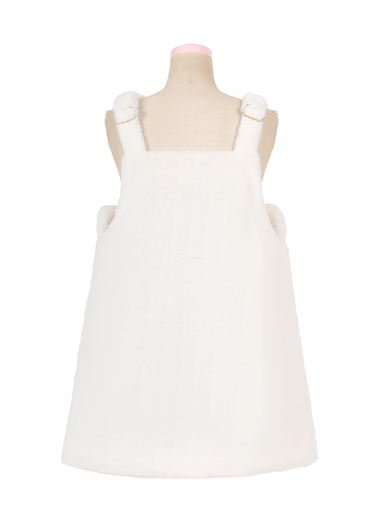 White Bunny Ears Plush Overall Dress Bowknot Details