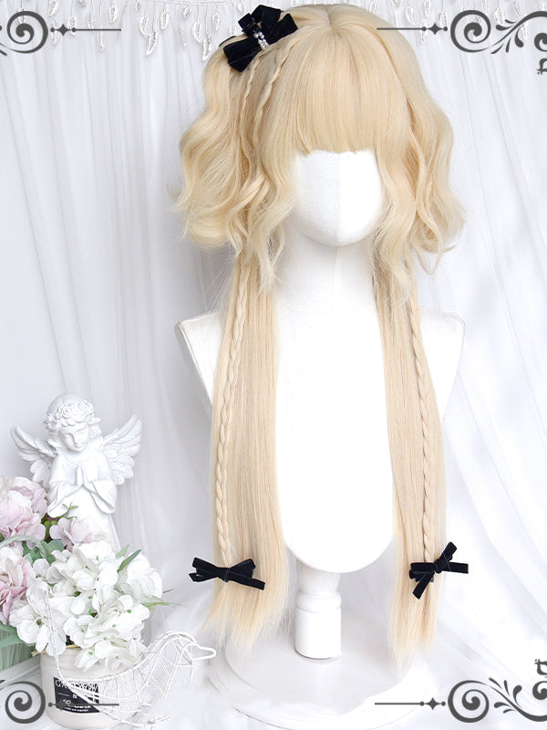 White Gold Wavy Short Synthetic Wig and Straight Synthetic Hair Weft Set