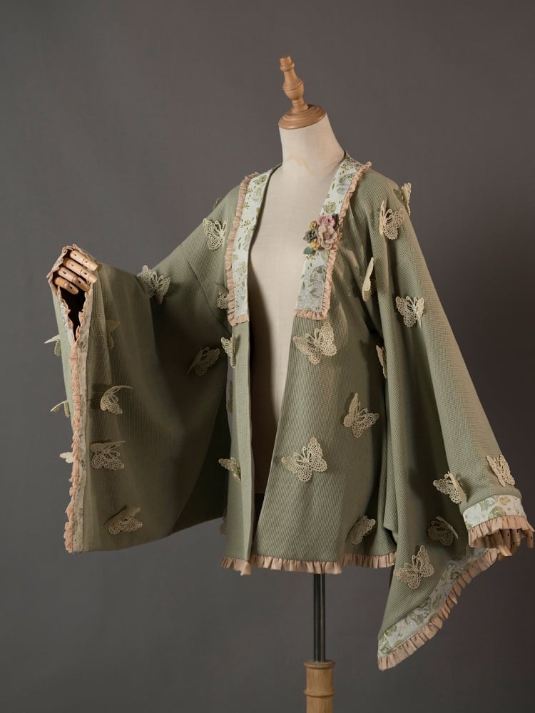 Beige and Green Long Sleeves Lolita Dress OP / Full Set