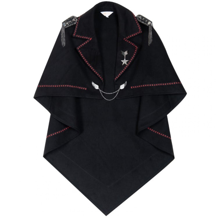 Military Style Outfits-Wine Red One Piece / Black Shirt / Black Cape