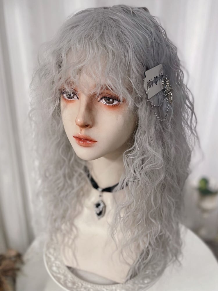 Light Gray Curly Medium Length Synthetic Wig