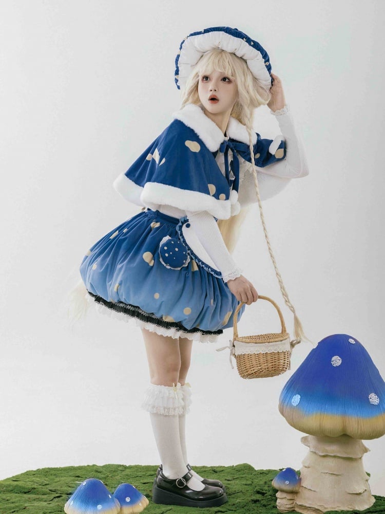 Blue Mushroom Bubble Overall Skirt Full Set for Winter and Autumn