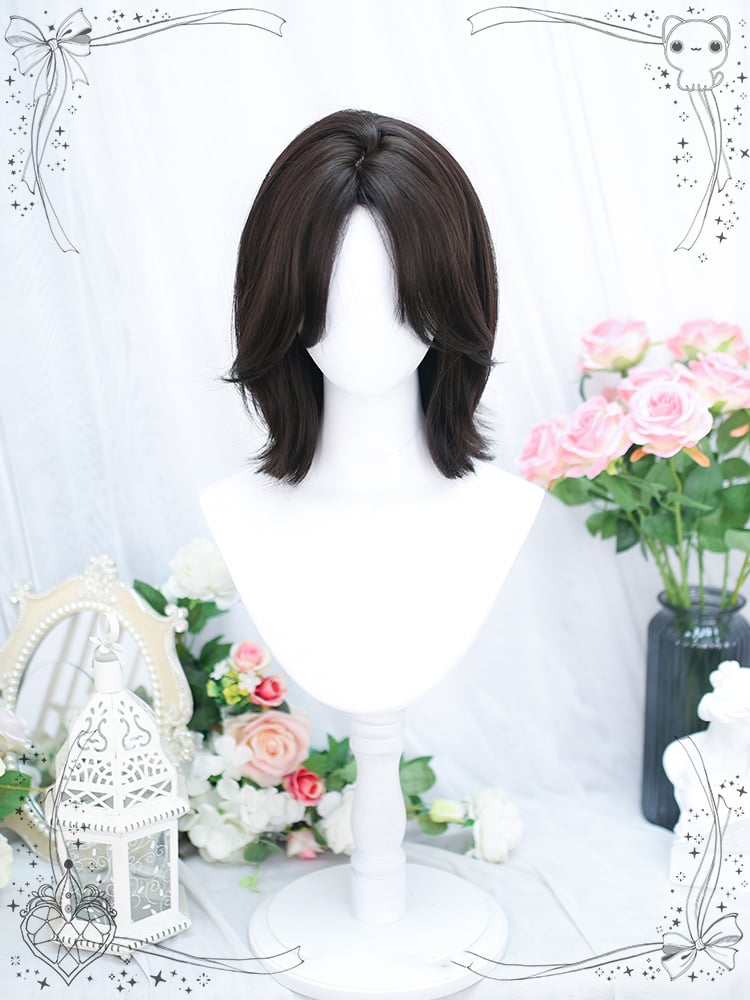 Black-brown Curtain Bangs Ouji Short Wig