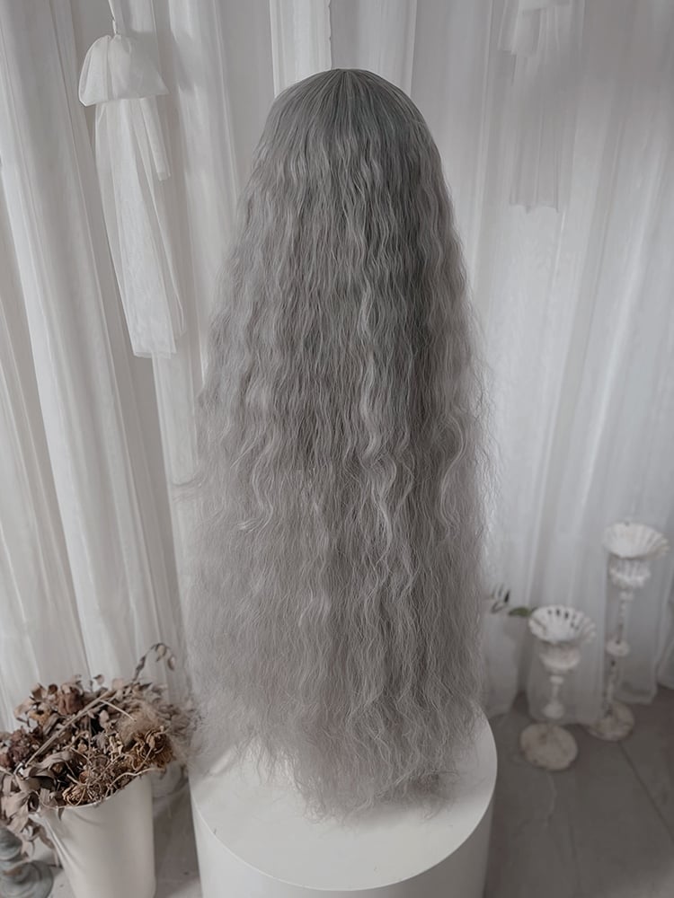 Gray 120CM Long Wavy Synthetic Wig with Air Bangs