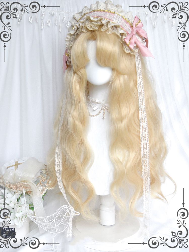 Gold Curtain Bangs Wavy 70CM Synthetic Wig