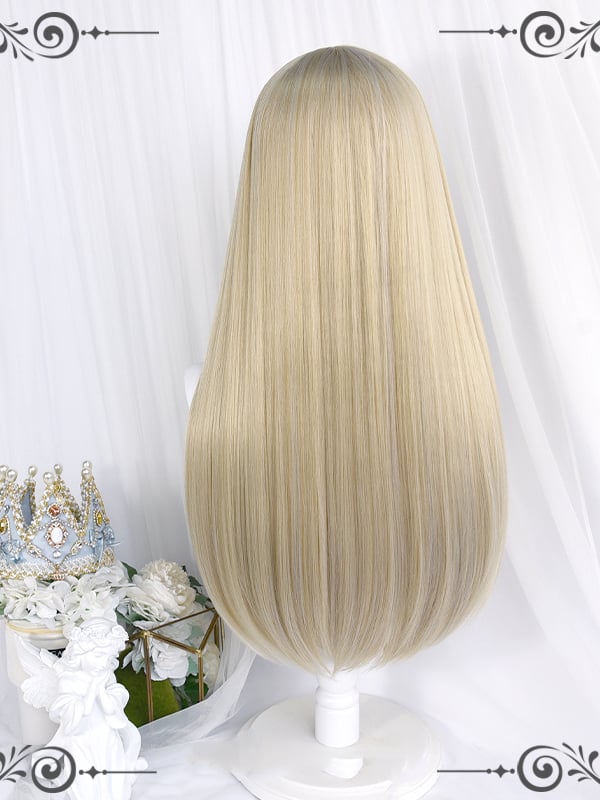 Beige Gold Long Straight Synthetic Wig with Full Bangs