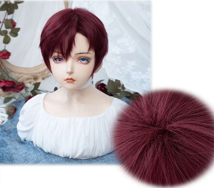 Burgundy Red Short Straight Boy Style Wig