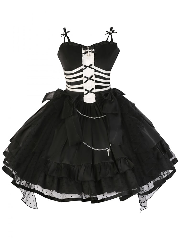 Gothic Ribs Design Bodice Jumper Skirt Black and White