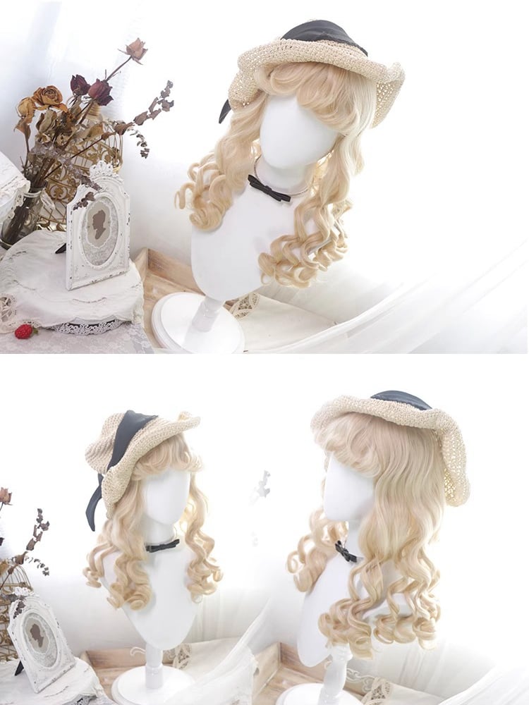 Blonde Wavy Synthetic Wig with Curly Bangs